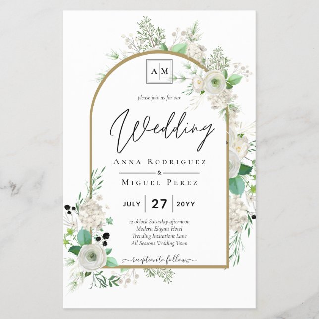 Summer White Roses Emerald Sage Greenerity WEDDING Flyer (Vorne)