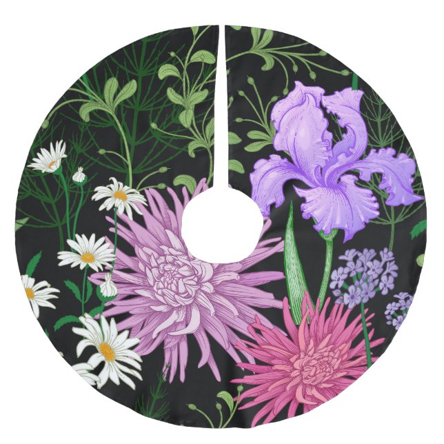 Summer Wild Blume Nahtlose Sketch Polyester Weihnachtsbaumdecke (Vorderseite)