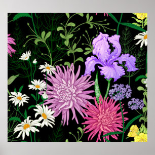 Summer Wild Blume Nahtlose Sketch Poster