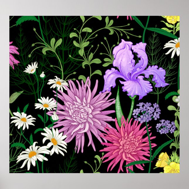 Summer Wild Blume Nahtlose Sketch Poster (Vorne)