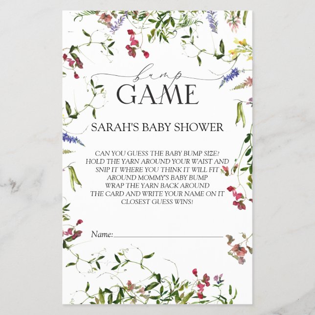 Summer Wildblume Baby Dusche Bingo Game Flyer (Vorne)