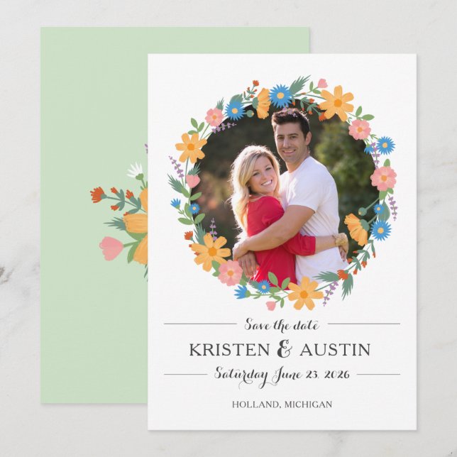 Summer Wildblume Foto Hochzeit Save the Date (Vorne/Hinten)
