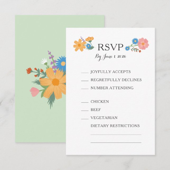 Summer Wildblume Wedding RSVP Card Karte (Vorne/Hinten)