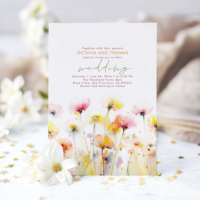 Summer Wildblumen Romantic Boho Wedding Einladung (Elegant Wildflowers Wedding Invitation)