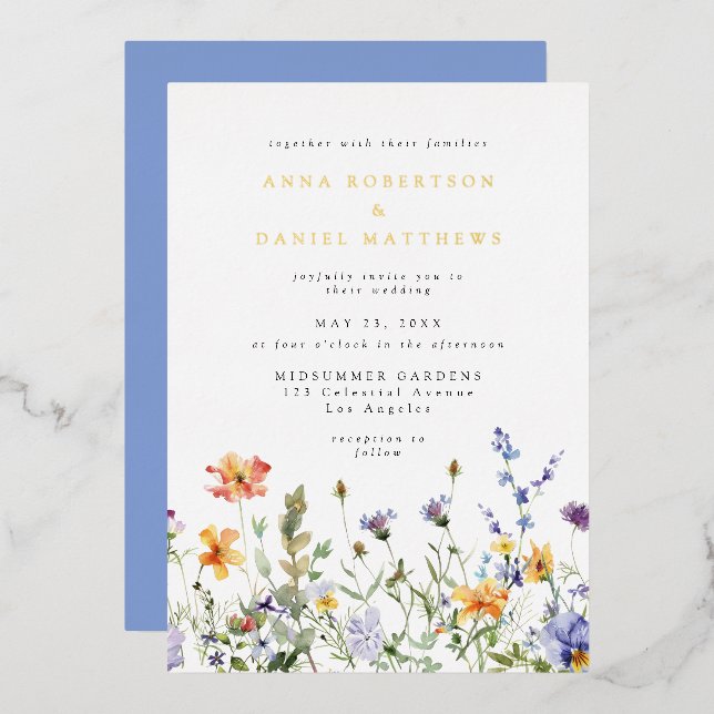 Summer Wildflower Garden Wedding Foil Invitation Folieneinladung (Vorderseite/Rückseite)