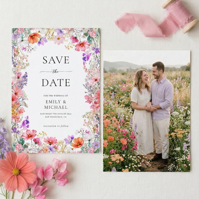 Summer Wildflower Wedding Flat Save The Date Card (Von Creator hochgeladen)