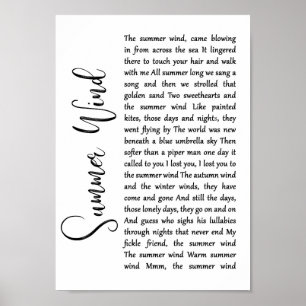 Summer Wind White Script Song Lyrik Mauer Print Poster