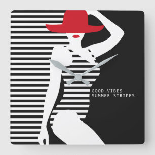Summer Woman wall clock Quadratische Wanduhr