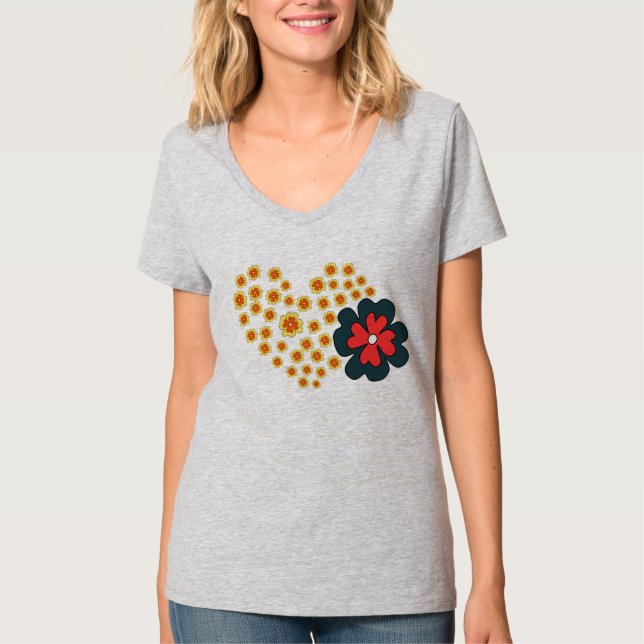 Summer Women Daisy Blume Herz T-Shirt (Vorderseite)