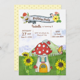 Summer Woodland Pilz House Whimsical Geburtstag Einladung