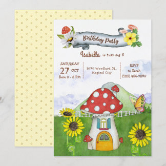 Summer Woodland Pilz House Whimsical Geburtstag Einladung