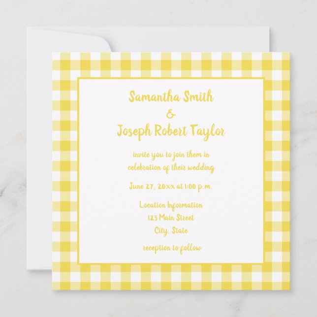 Summer Yellow Gingham Country Wedding Einladung (Vorderseite)