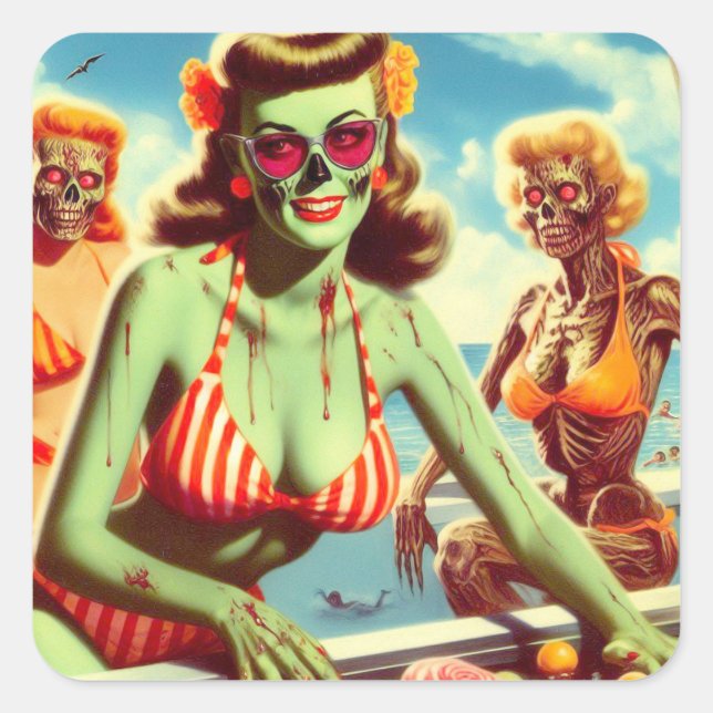 Summer Zombie-Button Quadratischer Aufkleber (Vorderseite)
