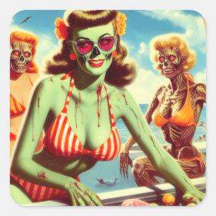 Summer Zombie-Button Quadratischer Aufkleber