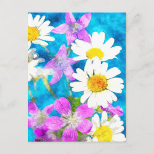 Summerblumen Postkarte in Aquarell