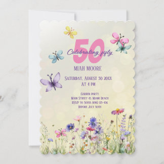 Summerfarben wilde Blume Schmetterlinge Aquarell Einladung