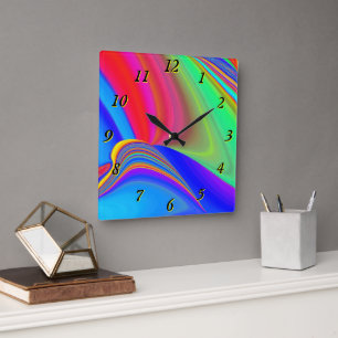 Summerfeeling , Abstrakt 3D Rainbowart Quadratische Wanduhr