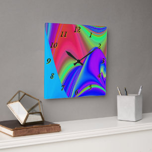 Summerfeeling , Abstrakt 3D Rainbowart Quadratische Wanduhr
