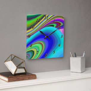 Summerfeeling , Abstrakt 3D Rainbowart Quadratische Wanduhr