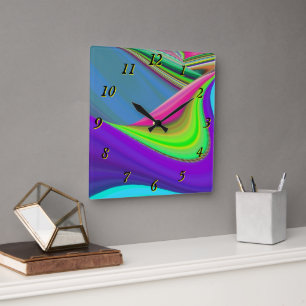 Summerfeeling , Abstrakt 3D Rainbowart Quadratische Wanduhr