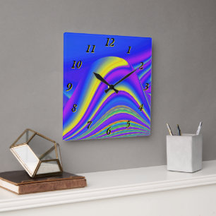 Summerfeeling , Abstrakt 3D Rainbowart Quadratische Wanduhr