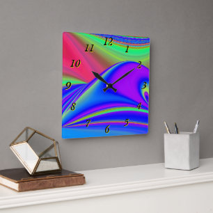 Summerfeeling , Abstrakt 3D Rainbowart Quadratische Wanduhr