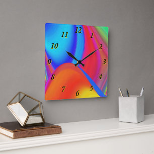 Summerfeeling , Abstrakt 3D Rainbowart Quadratische Wanduhr