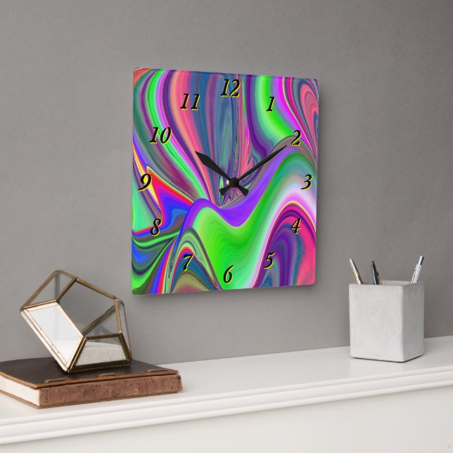 Summerfeeling , Abstrakt 3D Rainbowart Quadratische Wanduhr (Büro)