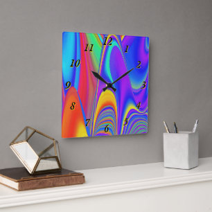 Summerfeeling , Abstrakt 3D Rainbowart Quadratische Wanduhr