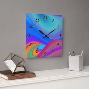 Summerfeeling , Abstrakt 3D Rainbowart Quadratische Wanduhr