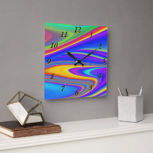 Summerfeeling , Abstrakt 3D Rainbowart Quadratische Wanduhr