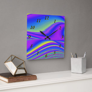 Summerfeeling , Abstrakt 3D Rainbowart Quadratische Wanduhr