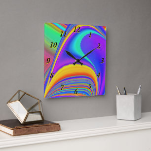 Summerfeeling , Abstrakt 3D Rainbowart Quadratische Wanduhr