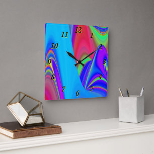 Summerfeeling , Abstrakt 3D Rainbowart Quadratische Wanduhr