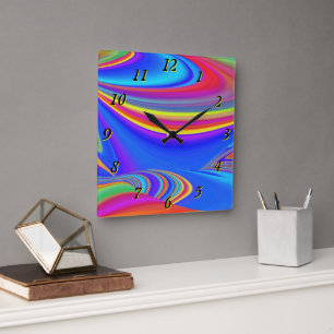 Summerfeeling , Abstrakt 3D Rainbowart Quadratische Wanduhr