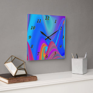 Summerfeeling , Abstrakt 3D Rainbowart Quadratische Wanduhr