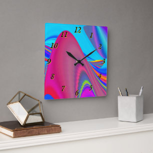 Summerfeeling , Abstrakt 3D Rainbowart Quadratische Wanduhr