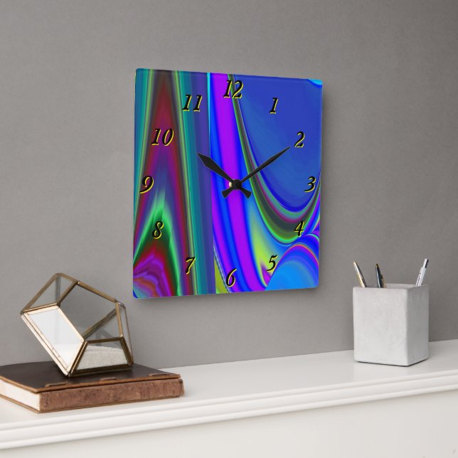 Summerfeeling , Abstrakt 3D Rainbowart Quadratische Wanduhr (Büro)