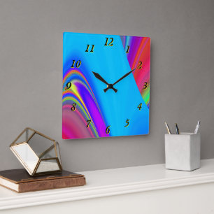Summerfeeling , Abstrakt 3D Rainbowart Quadratische Wanduhr