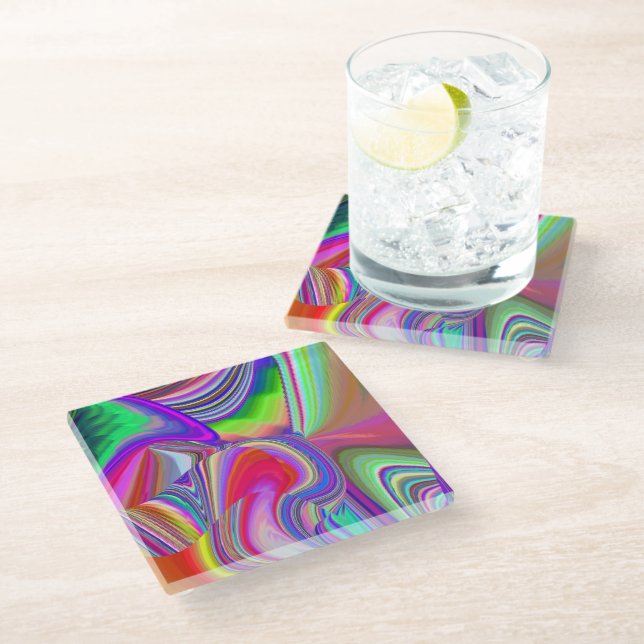 Summerrainbow , Abstrakt 3D Rainbowart Glasuntersetzer (Schrägansicht)