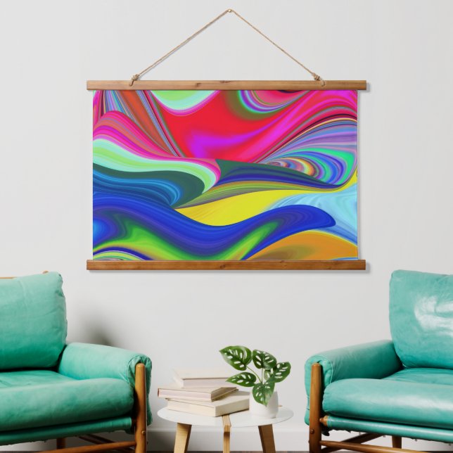 Summerrainbow , Abstrakt 3D Rainbowart Wandteppich Mit Holzrahmen (Wohnzimmer)