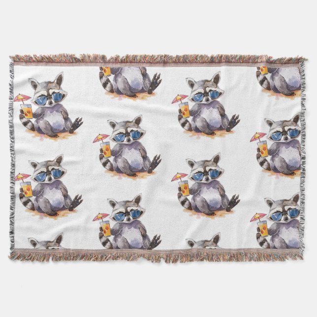 Summertime Beach Raccoon Aquarell Decke (Vorderseite)