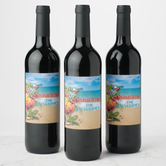Summertime Personalisiert Name Beach Weinetikett (Flaschen)