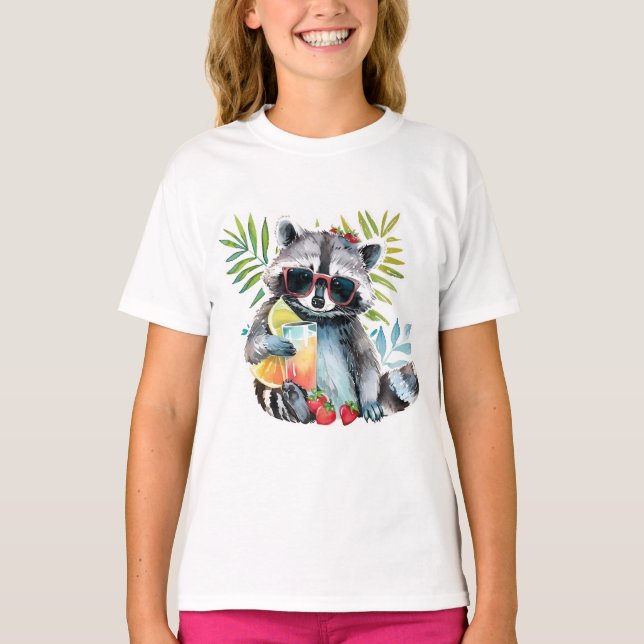 Summertime Raccoon in Sonnenbrille Beach Chillout T-Shirt (Vorderseite)