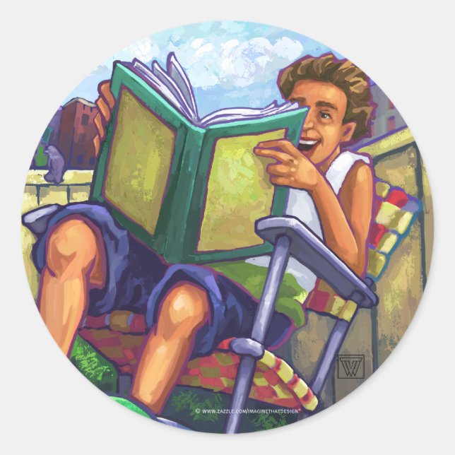 Summertime Reading, Junge Runder Aufkleber (Vorderseite)