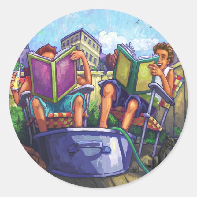 Summertime Reading Runder Aufkleber (Vorderseite)