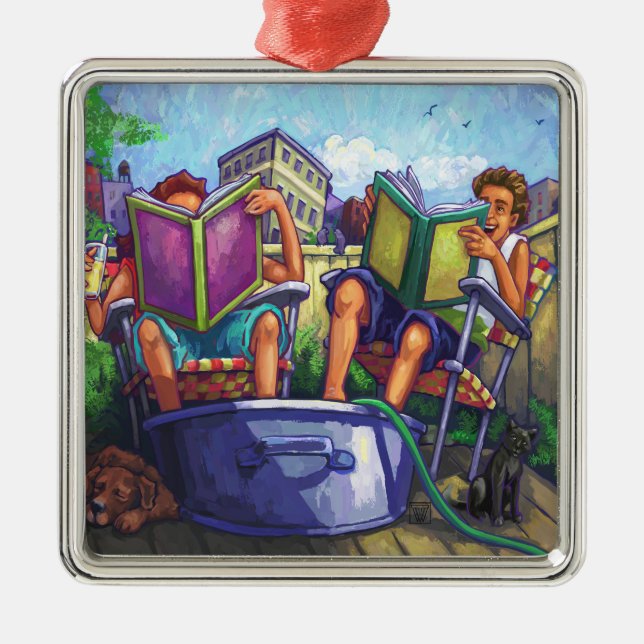 Summertime Reading Silbernes Ornament (Vorne)