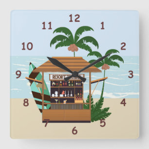Summertime Resort Tiki Bar am Strand Quadratische Wanduhr