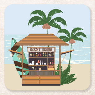Summertime Resort Tiki Bar am Strand Rechteckiger Pappuntersetzer