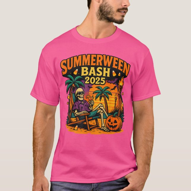 SummerWeen Bash 2025 Skeleton Beach Party Hallowee T-Shirt (Vorderseite)